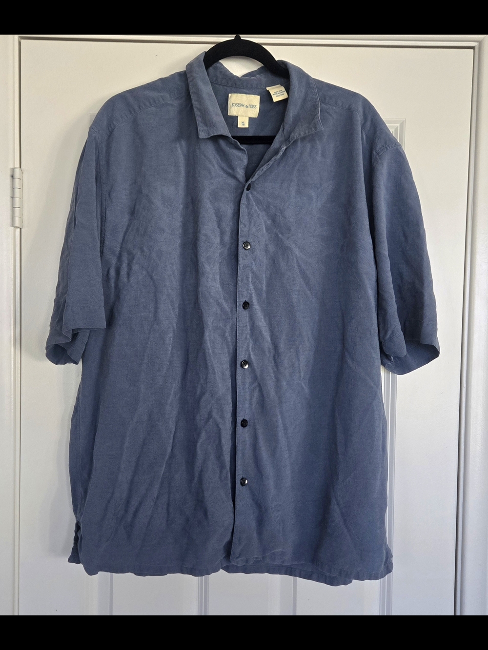 Joseph & Feiss 100% Silk Blue Short-Sleeve Button-Up Polo Shirt Resort Vacation